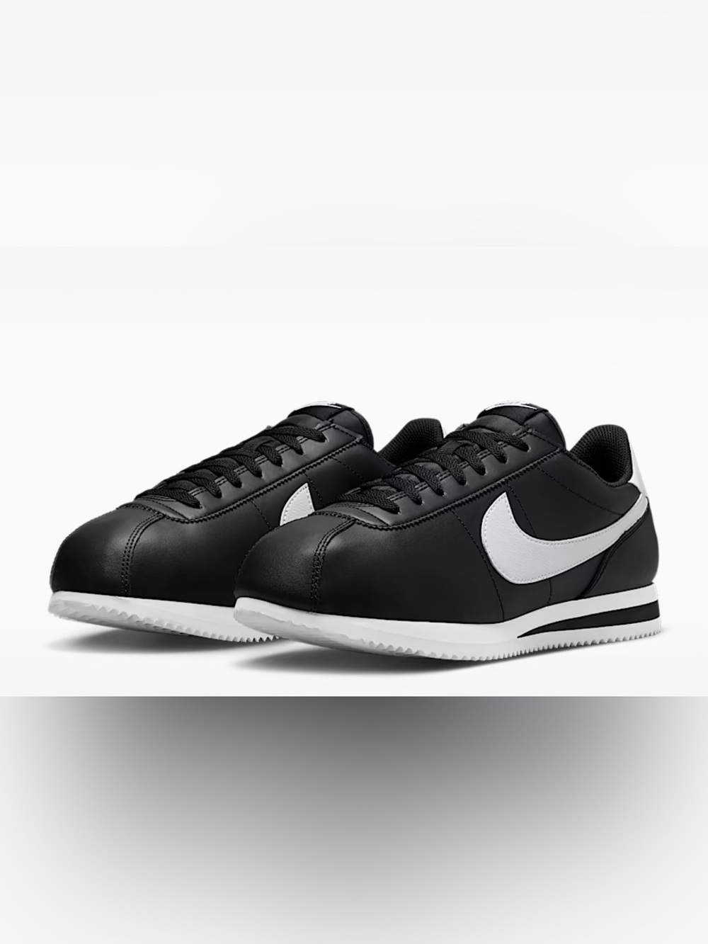 Men's Black Leather Casual Sneakers with White Cortez